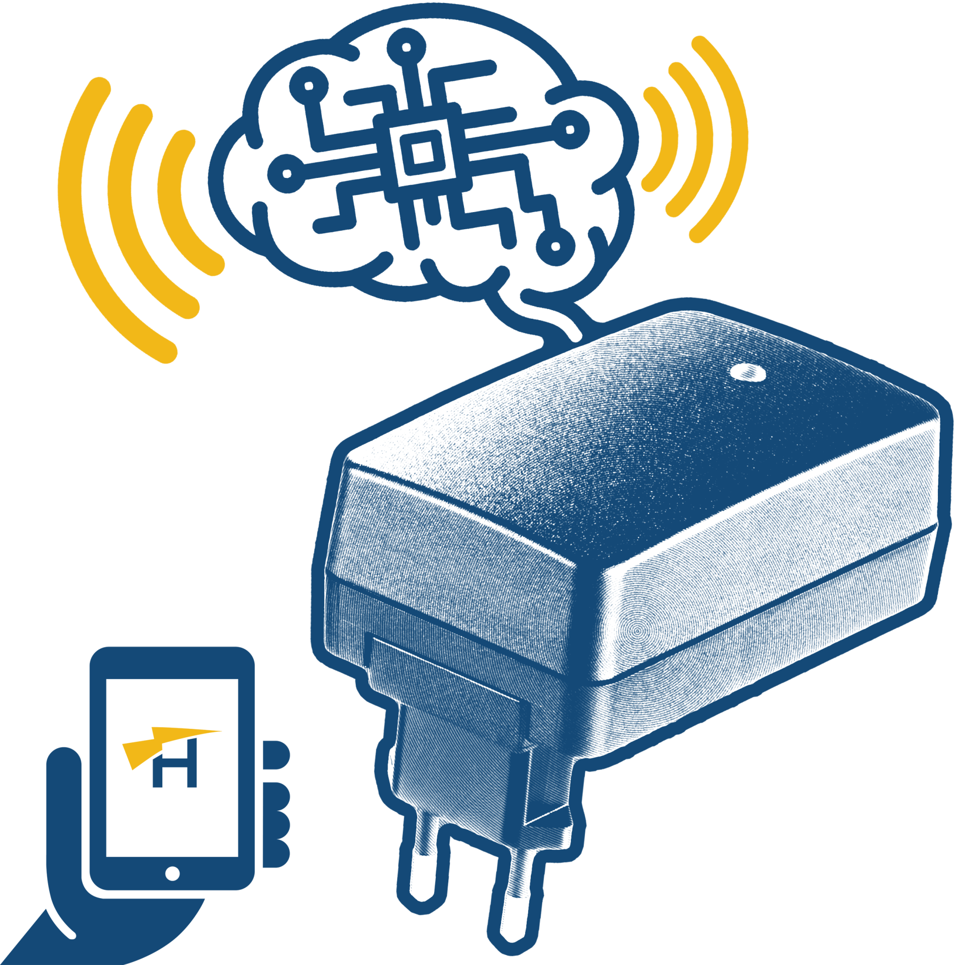 Internet of Things An illustration of a hand holding a cell phone next to a charger