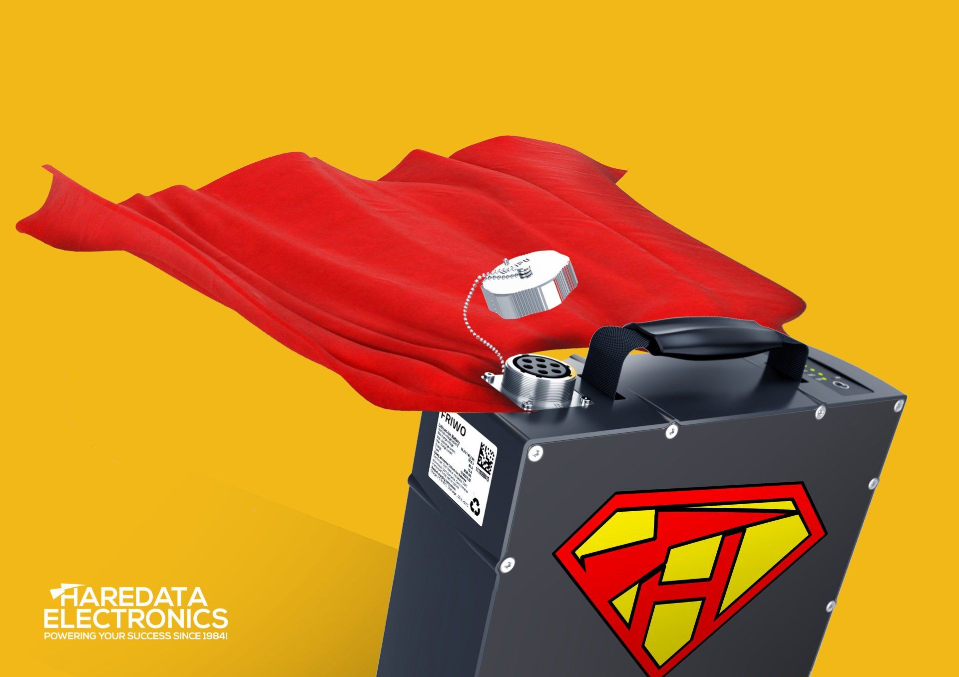 A box with a superman logo on it and a red cape.