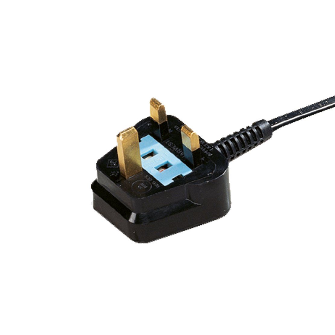 A close up of a plug on a white background.