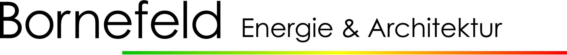 Bornefeld Energie & Architektur Logo mit Grün-Rot-Farbverlauf.