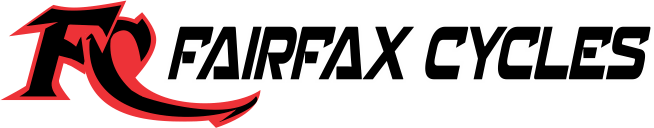 Logo for Fairfax Cycles featuring stylized red and black letters 