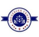 Proserver Center logo: blue and white circular emblem with text, stars, and abstract graphic.