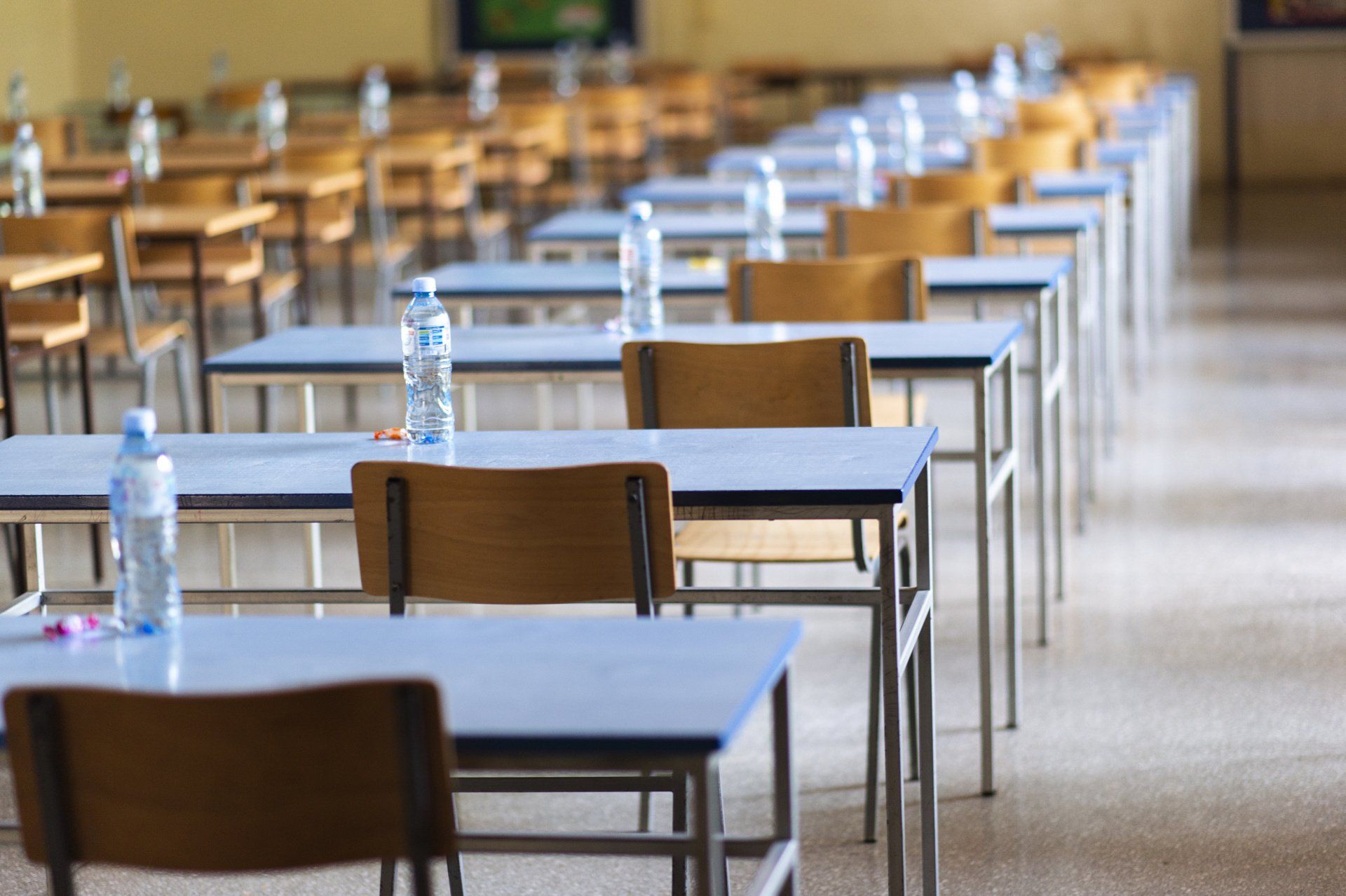 An empty GCSE or A Level Examination Room