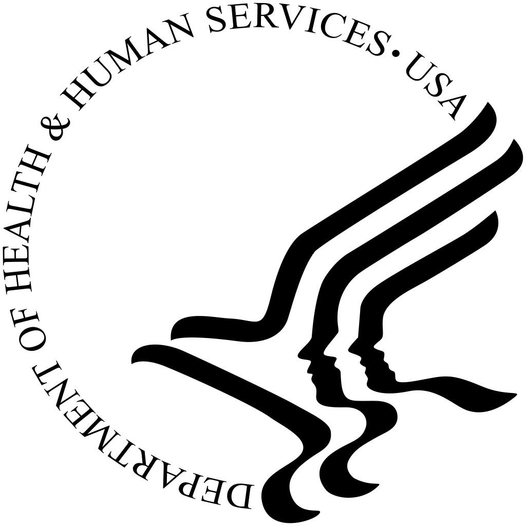 Department of Health & Human Services logo: three stylized profiles in a circle, black on white.