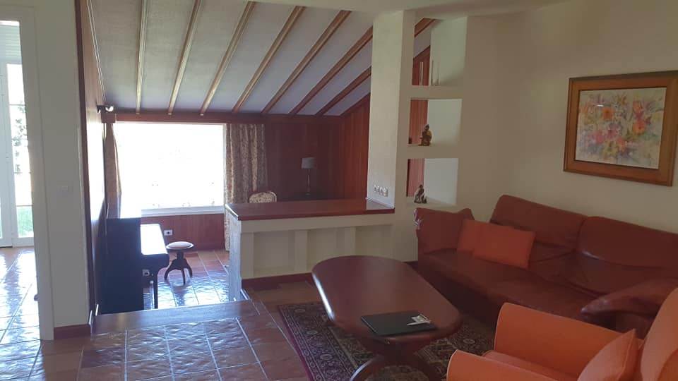 Ein Wohnzimmer mit einer Couch und Stühlen sowie einem Tisch