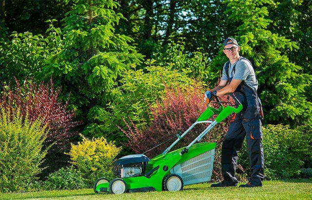 Professional Gardener with Lawn Mower — Roseville, MI — S & B Seasonal Services Professional Gardener with Lawn Mower — Roseville, MI — S & B Seasonal Services