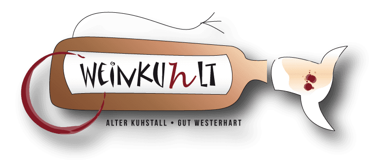Eine Zeichnung einer Weinflasche mit den Worten „Weinkult“ darauf
