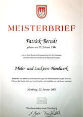 Es ist eine urkunde auf der meisterbrief steht.