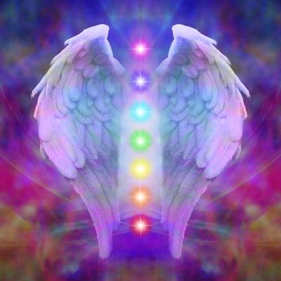 Angel wings and seven chakras on colorful background; Shutterstock ID 220462759; PO: N/A; Job: BULK; Client: N/A; Other: BULK