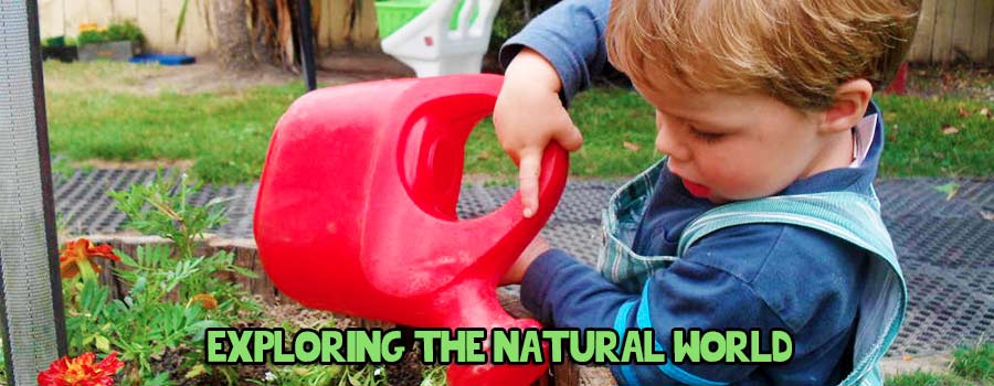 Young kids watering the plant