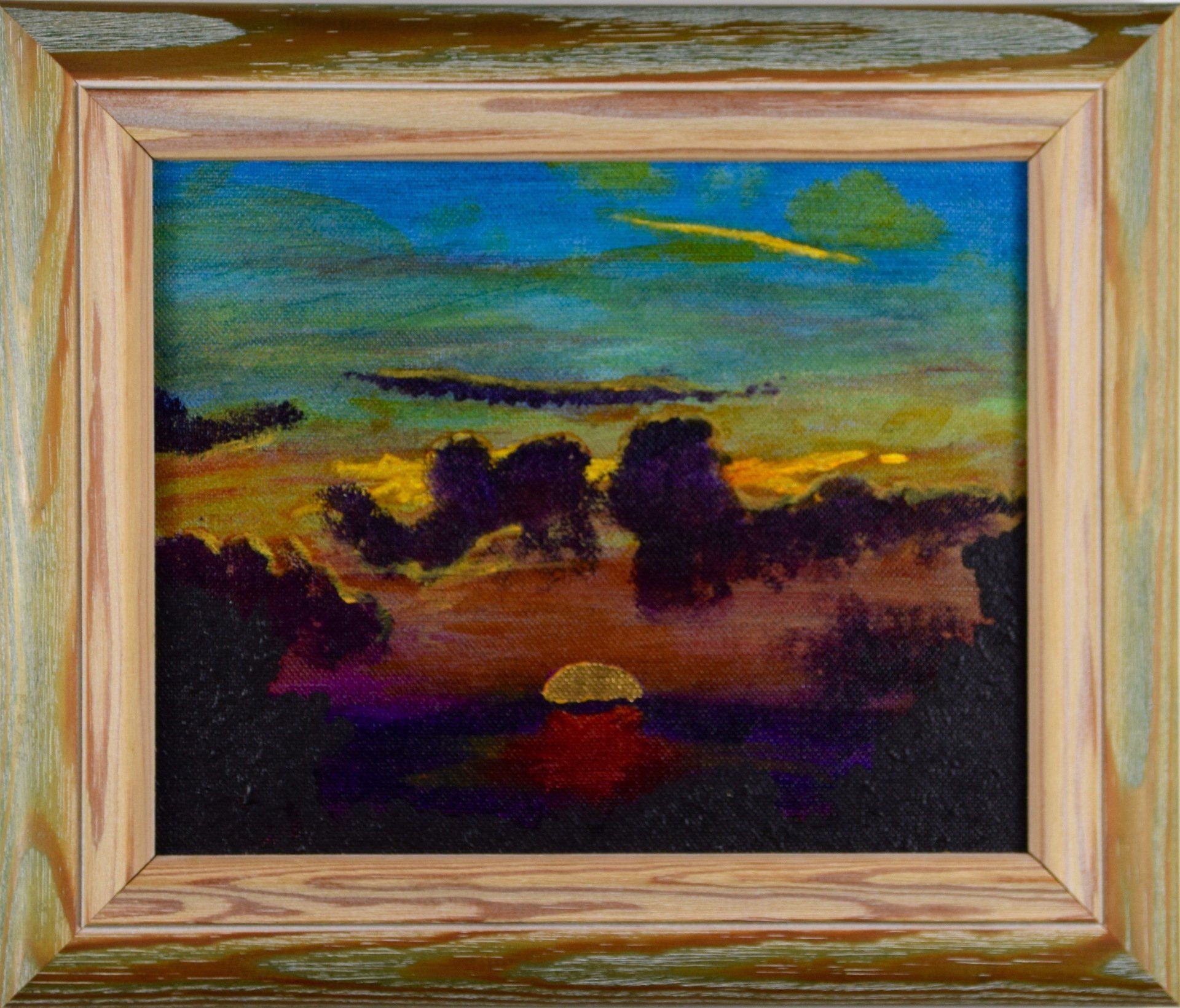 Kitty S Dale. Kissing Clouds. Acrylic painting of sunset and clouds