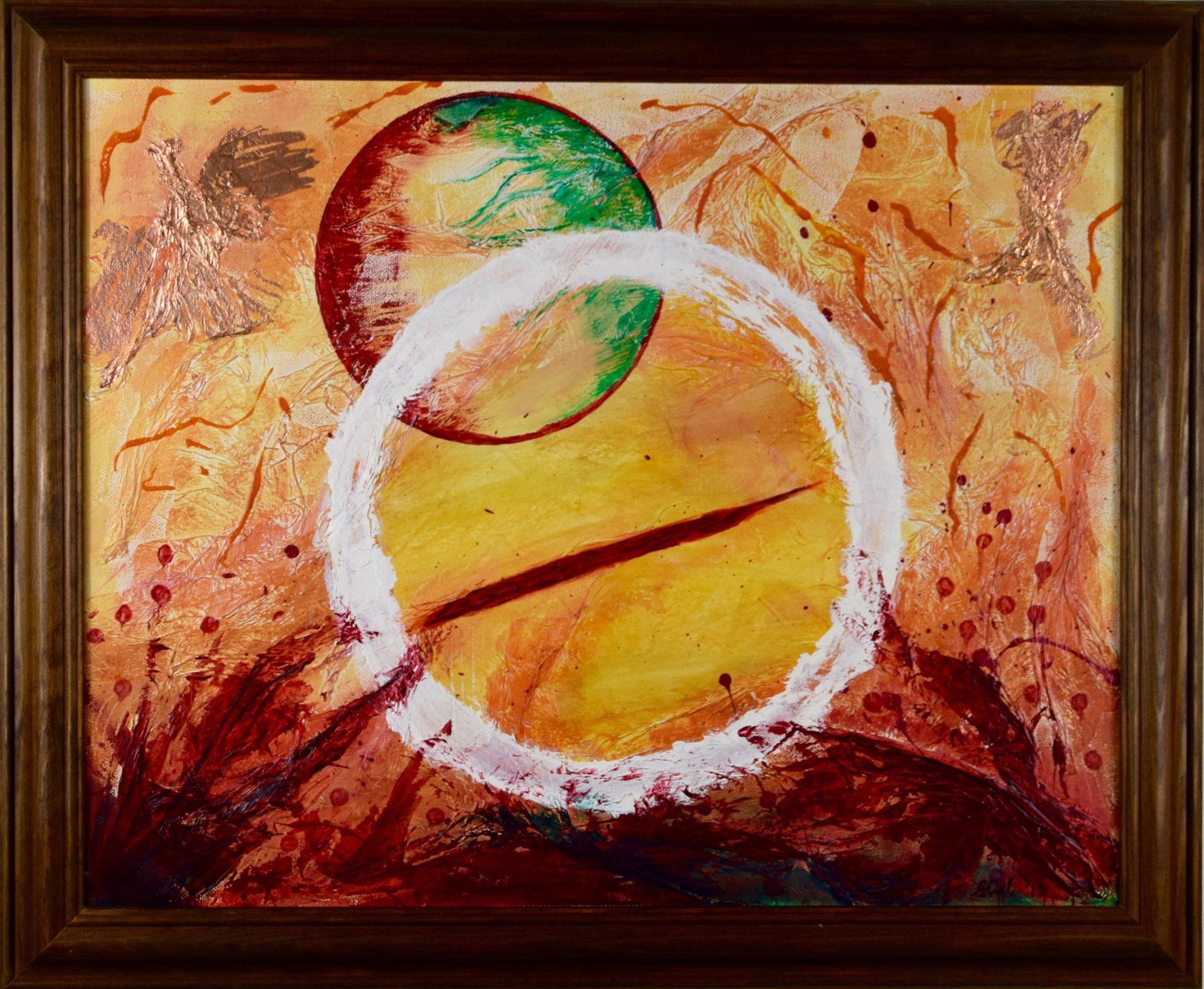 Kitty S Dale. Windows to the Soul. Acrylic painting with gold leaf, abstract