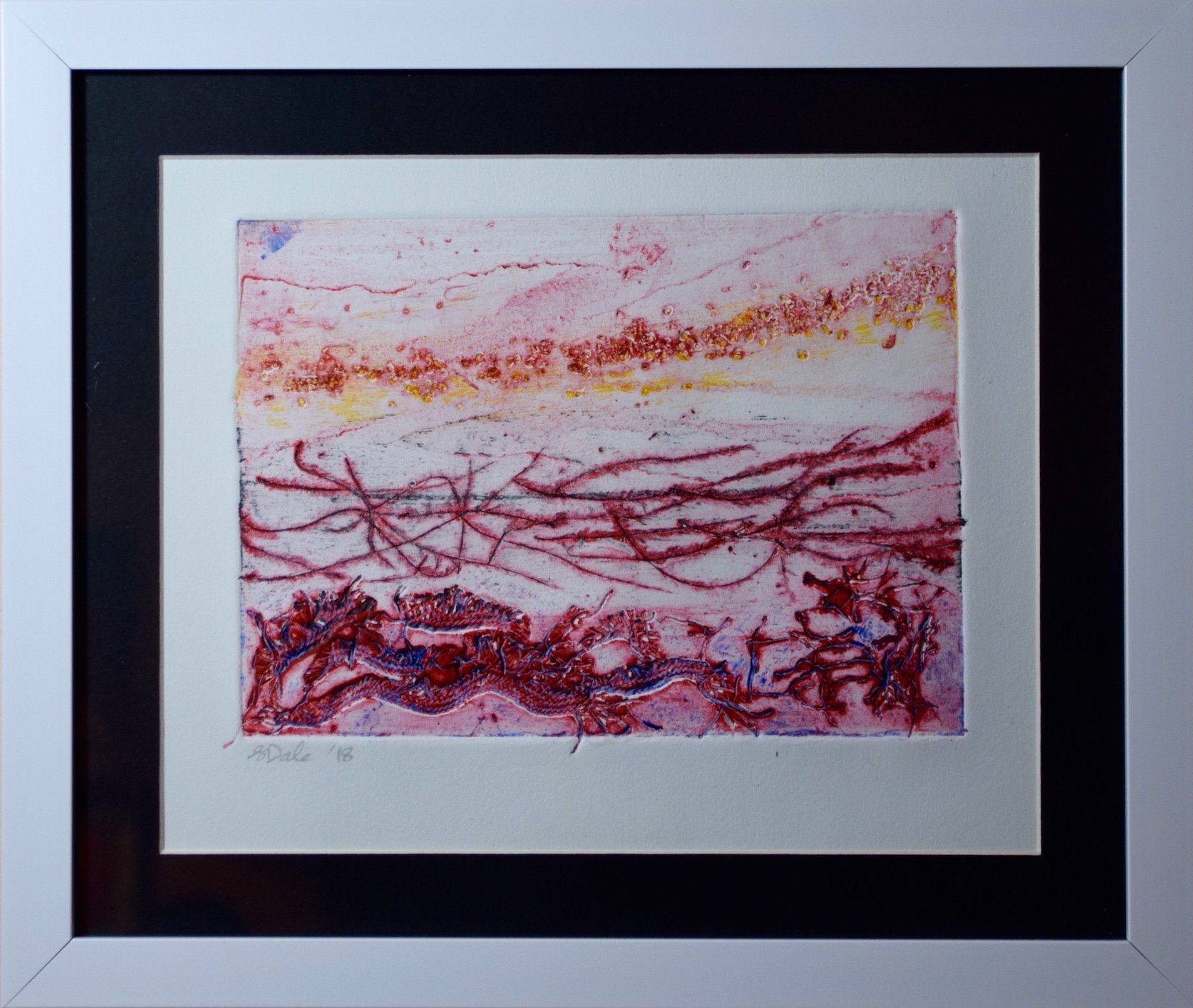 Kitty S Dale. Wasteland. Landscape collagraph original print.