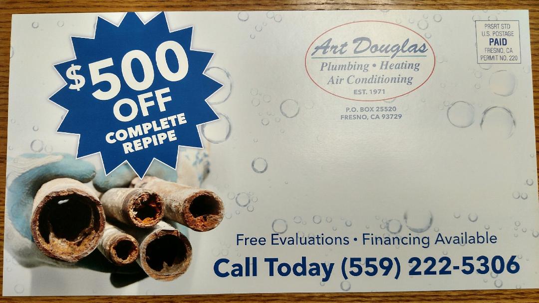 Coupon — Fresno, CA — Art Douglas Plumbing Inc.