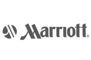 Marriott logo in black with circular “M” icon and wordmark on white background