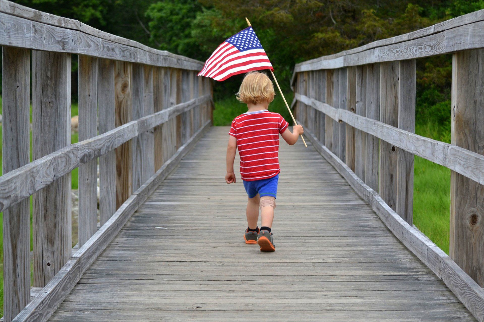 Blonde Boy Carrying an American Flag — Peekskill, NY — Segreto Law Offices, PC