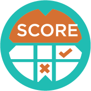 A blue circle with the word score on it