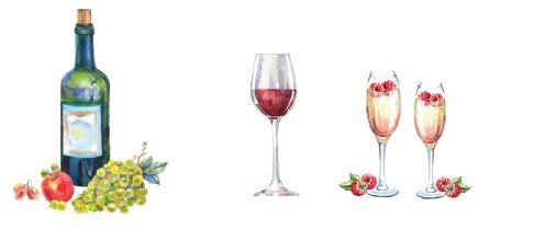 A bottle of wine , a bunch of grapes , and two glasses of wine.