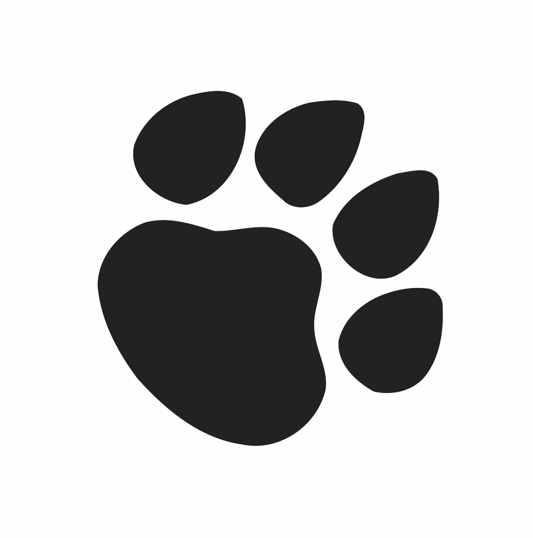 A black paw print on a white background.