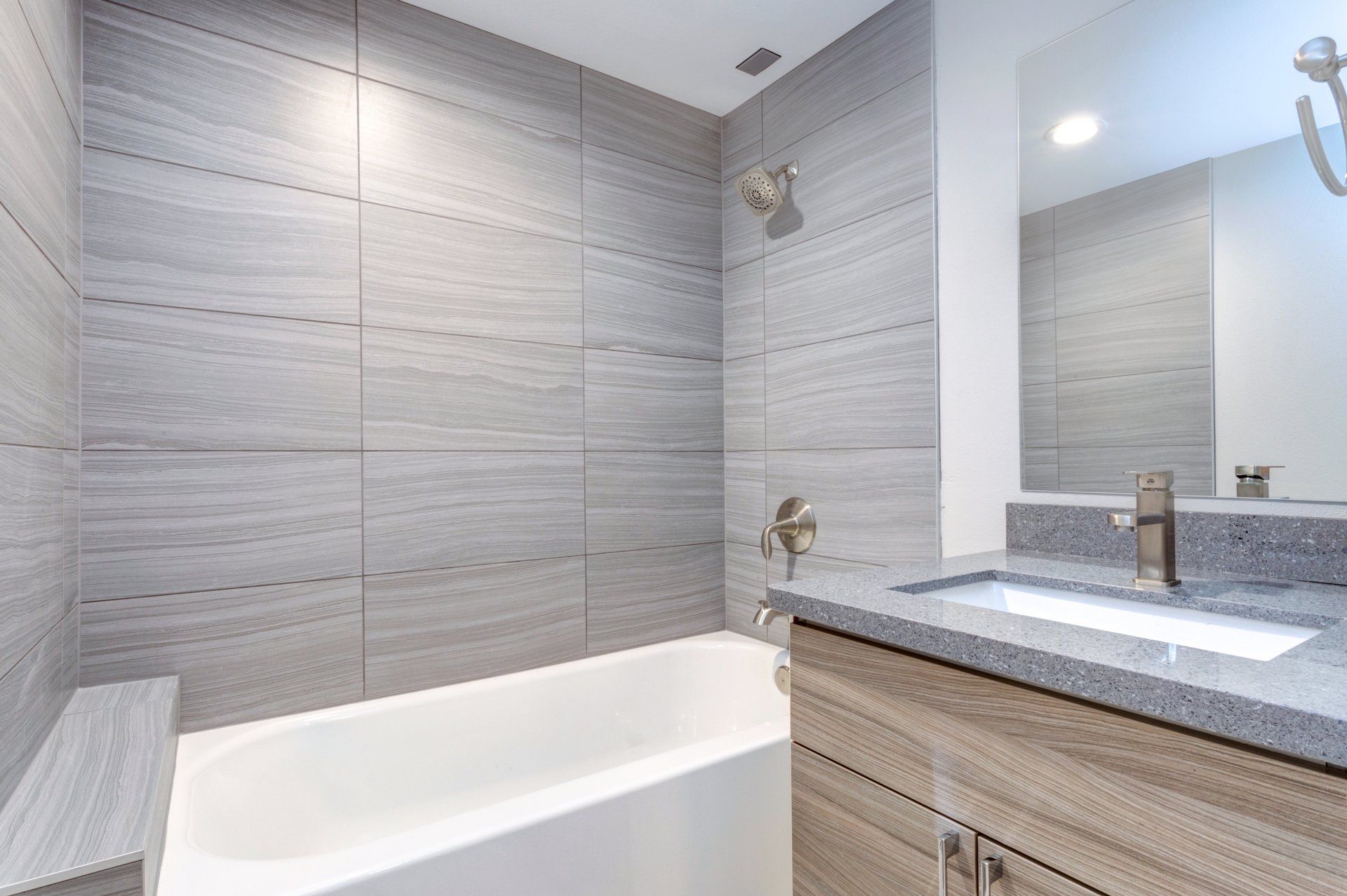 Bathroom With Gray Countertops — Absolute Bathrooms & Renovations in Ballina, NSW