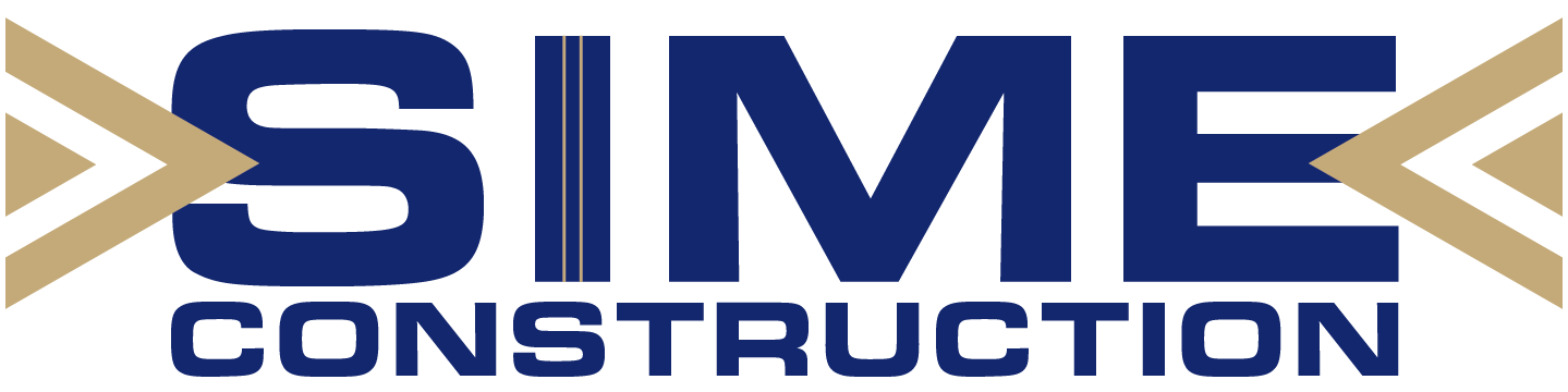 The logo for sime construction is blue and gold on a white background.