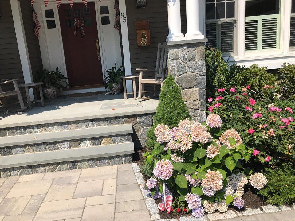 Dry Wells — Stone Work Stairs Outside a Front Door in Marblehead, MA
