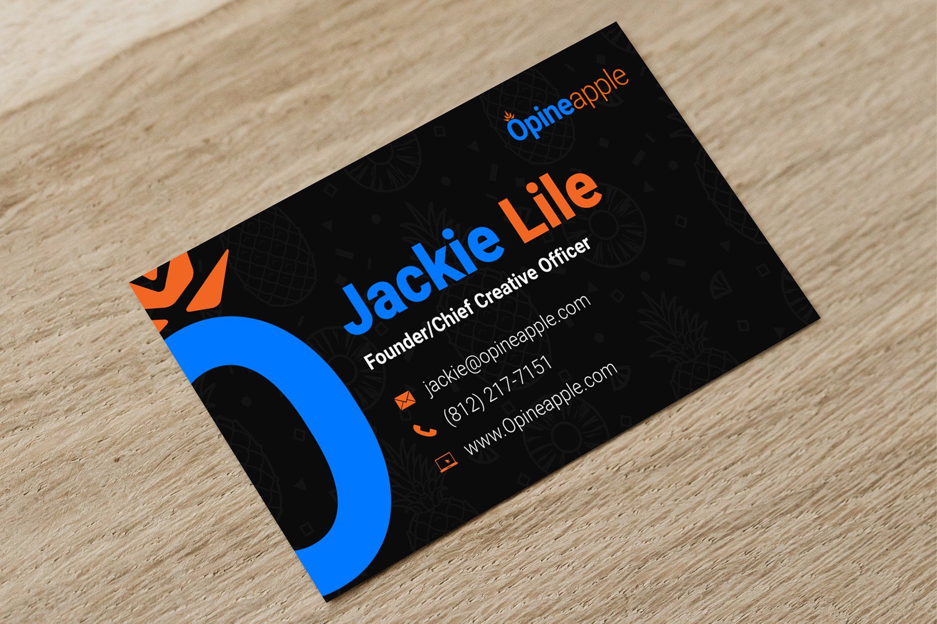 A picture of a business card on a table.