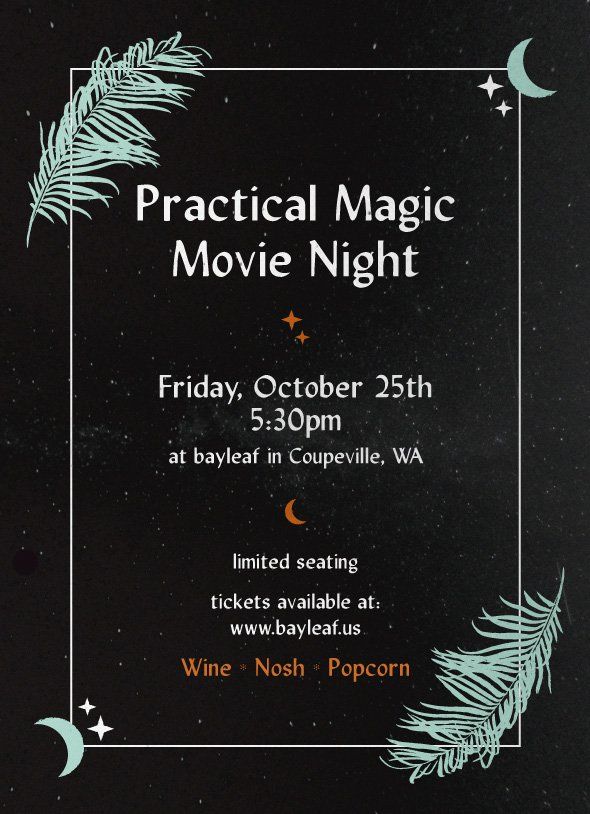 a poster for practical magic movie night on friday october 25th