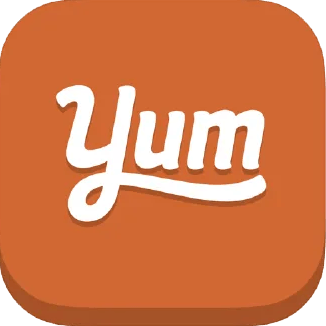 Orange square with white script