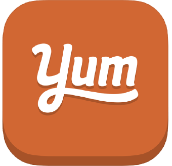 Square app icon with rounded corners, orange background, white cursive text
