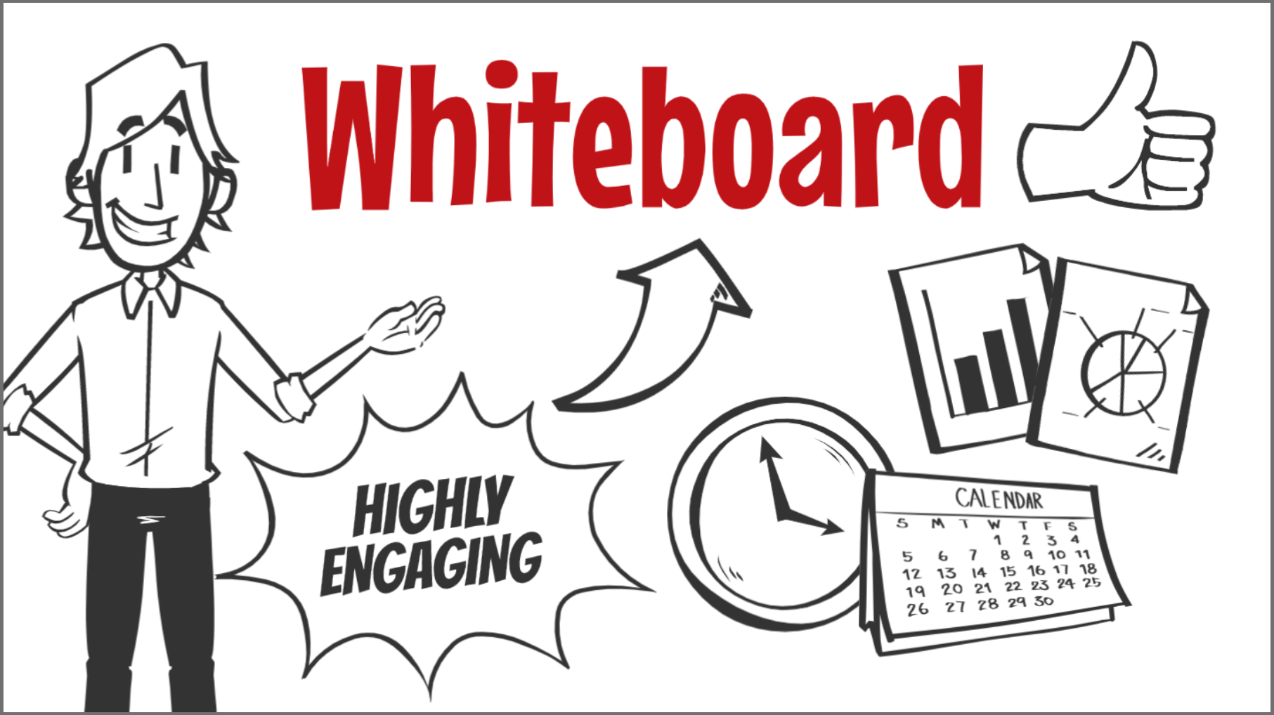 A man is standing in front of a whiteboard with a thumbs up.