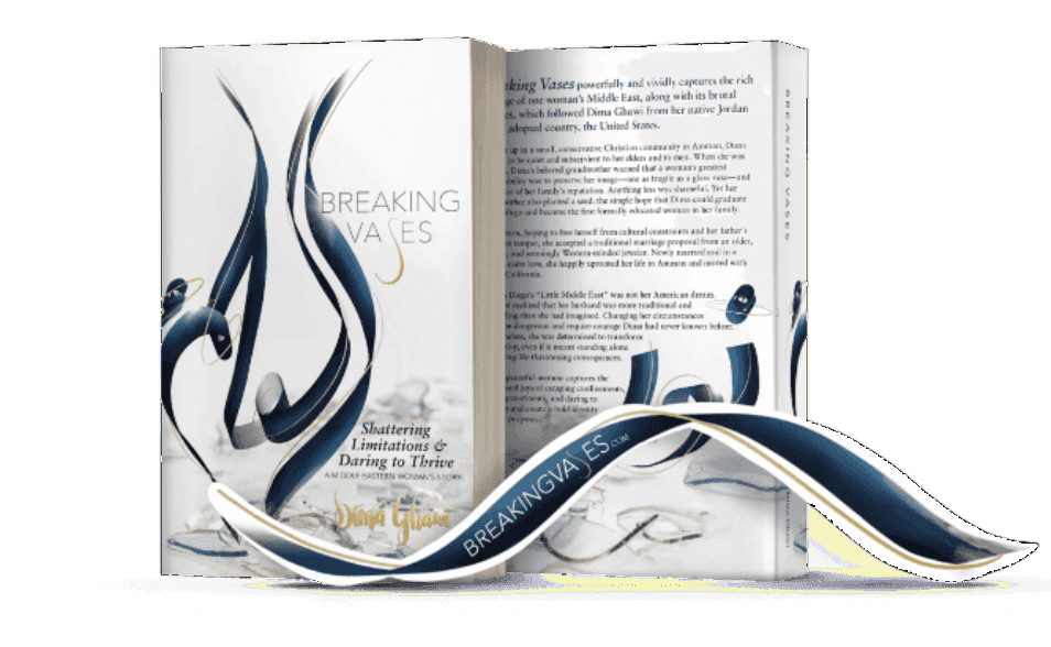 Open Breaking Vases book showing pages and cover ribbon design.