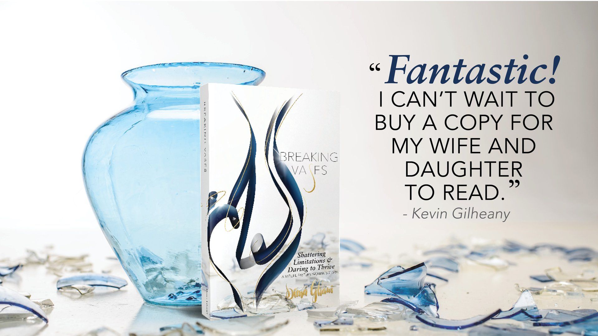 Quote by Kevin Gilheany praising Breaking Vases as fantastic and recommending it for family reading next to book and vase