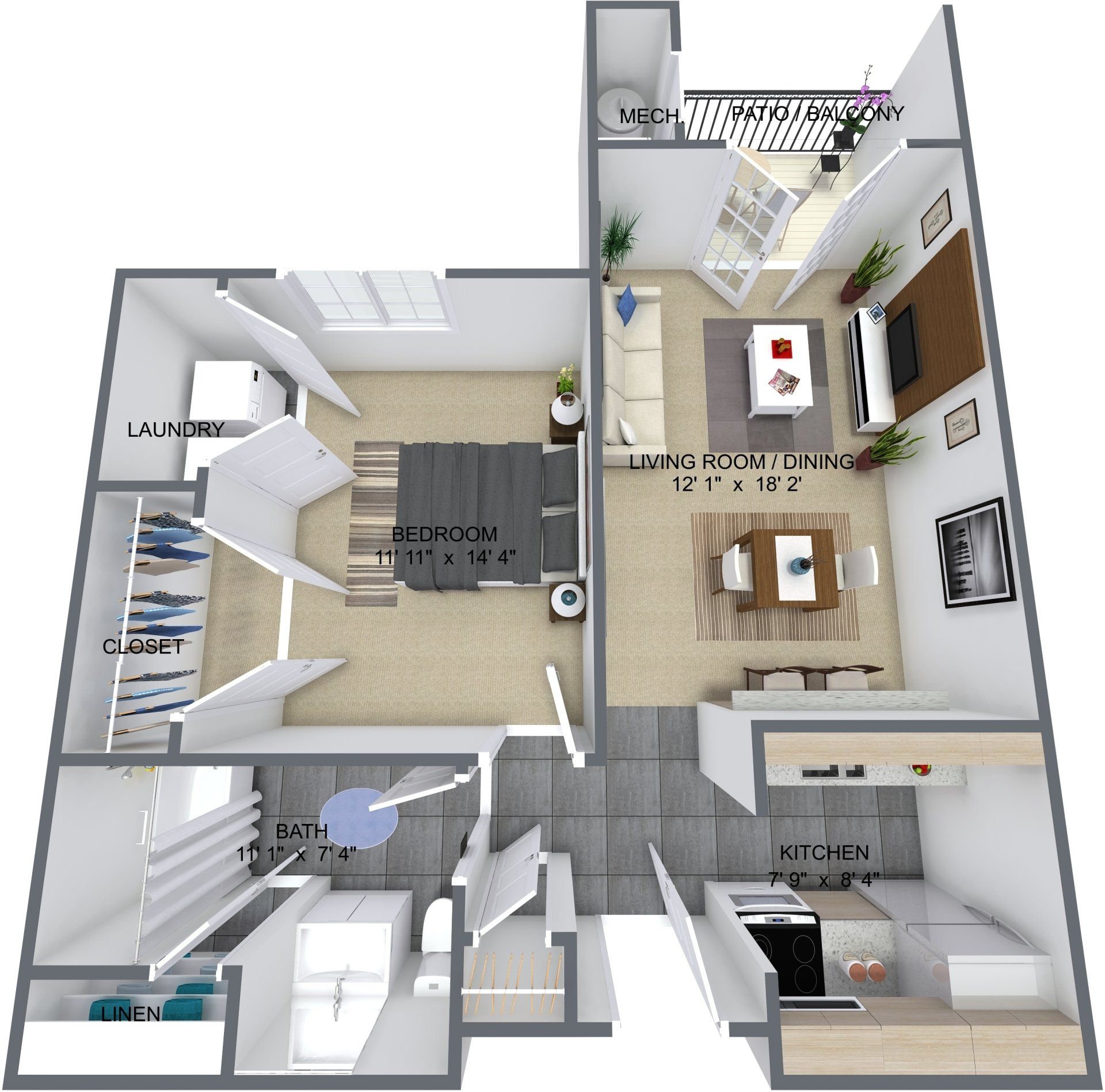 1 Bed, 1 Bath floor plan