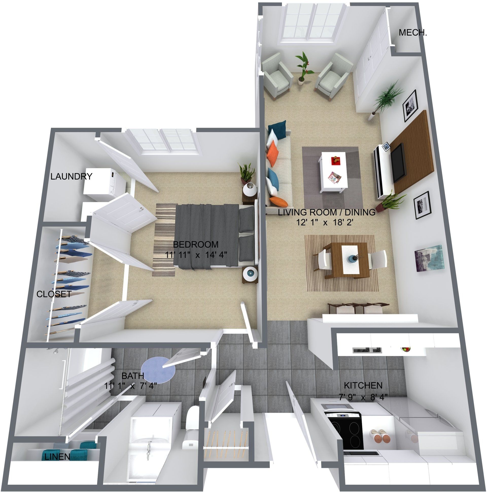 1 Bed, 1 Bath