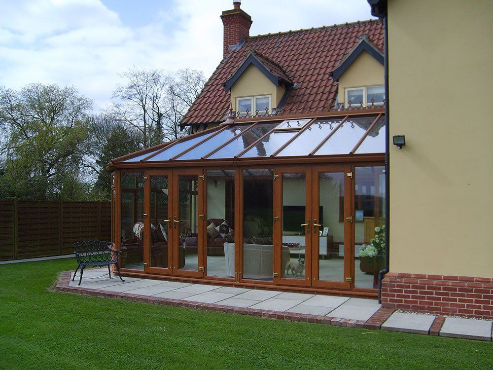 Another external view of UPVC grain effect conservatory – Wattisham, Ipswich, Suffolk
