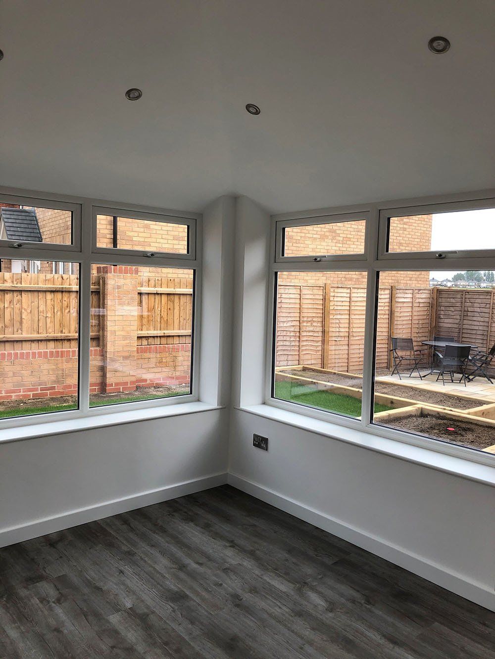 Internal view of Edwardian Conservatory with Guardian Warm Roof, UPVC windows including Velux, added to a new build – Martham, Great Yarmouth, Norfolk