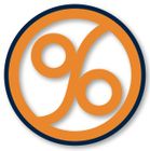 Oranje en blauw rond logo met gestileerde kleine letters erin.