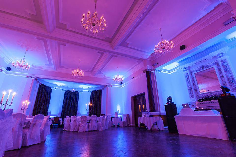Light blue uplighting in the Monboucher Room at Beamish Hall