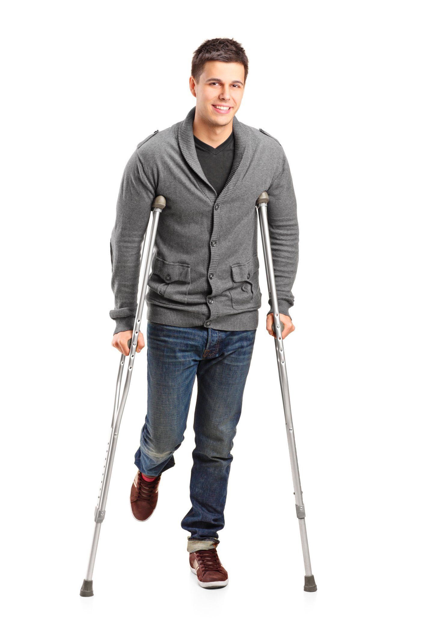 When you let us handle things, you'll be smiling after everything is settled! Young man in crutches with a smile from Injury Network Group in Arkansas and Florida