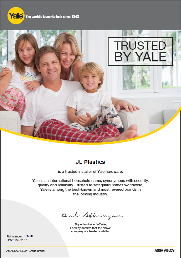 Yale-branded certificate with family photo and “Trusted by Yale” text on a white background
