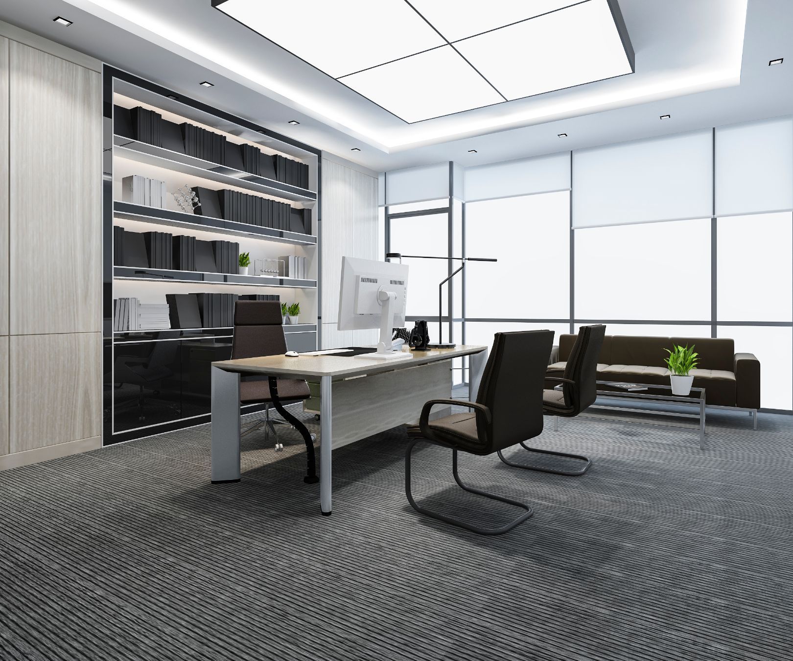 tende tecniche bianche in un ufficio