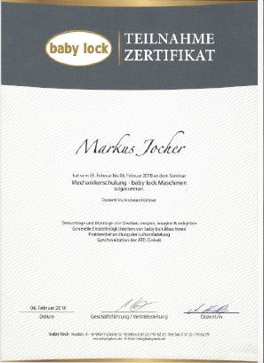 Zertifikat Jocher Nähmaschinen
