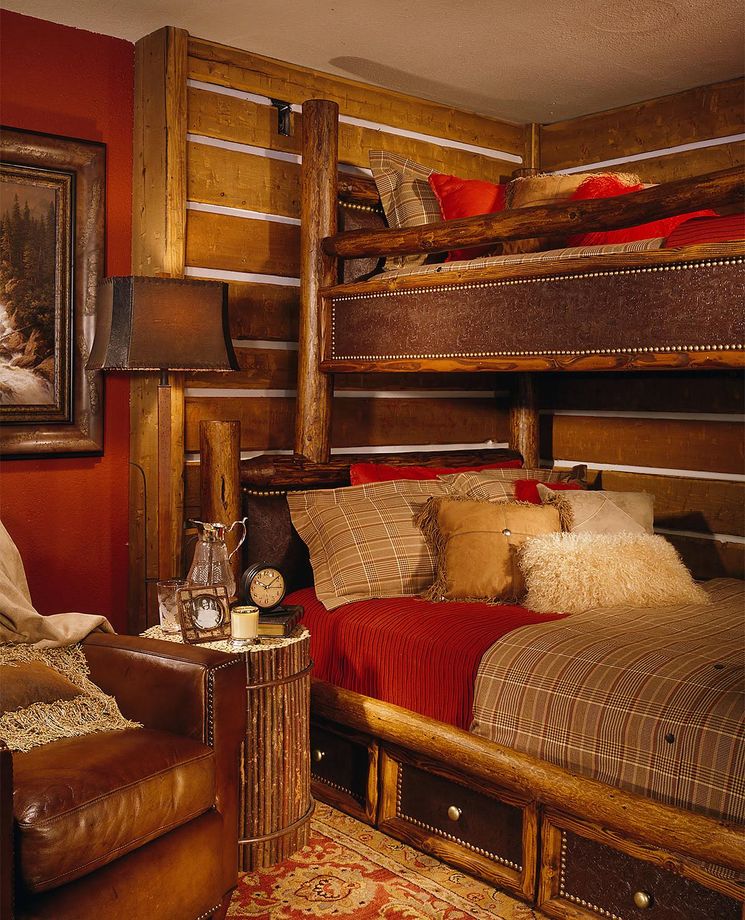 Log Bunkbed Furniture in a Rustic Room