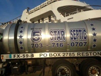 Sewage Cleaning — Five Star Septic With Logo Close Up in Sterling, VA Sewage Cleaning — Five Star Septic With Logo Close Up in Sterling, VA