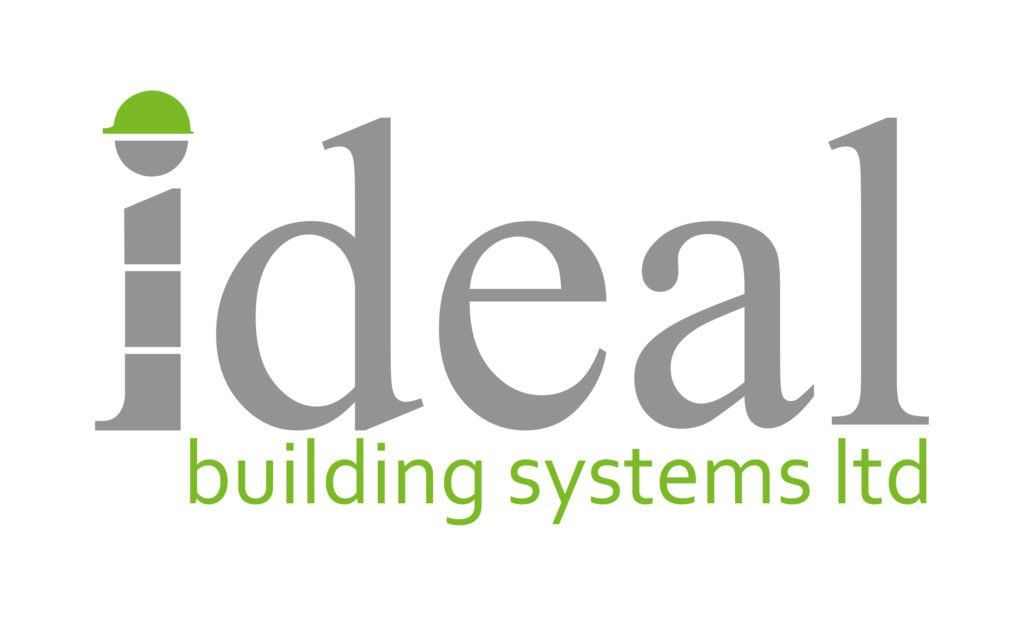 The ideal building systems ltd logo is gray and green.