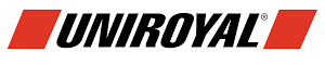 The Uniroyal logo, featuring black, italicized text flanked by two slanted red parallelograms on a white background.