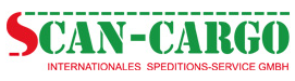 Logo für Scan-Cargo, mit grünem Schriftzug „SCAN-CARGO“, roter „S“-Form 