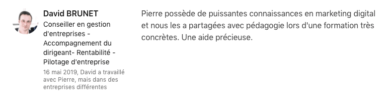Témoignage Linkedin sur Pierre Bon