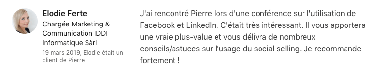 Témoignage Linkedin sur Pierre Bon